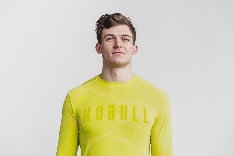 Men\'s Nobull Tee (NEON Camo) Long Sleeve Lemon | SG E2536B